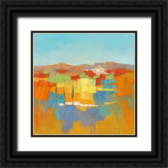 Pivier-Attolini, Regine 15x15 Black Ornate Wood Framed with Double Matting Museum Art Print Titled - Le village aux 3 cypres