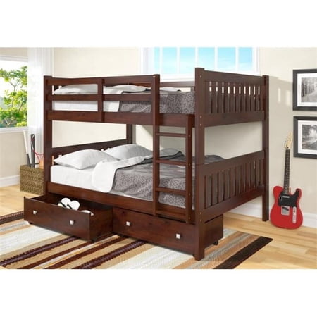 Pivot Direct PD-1015-3CP-505CP Full Over Full Mission Bunk Bed with Dual Drawers in Dark Cappuccino