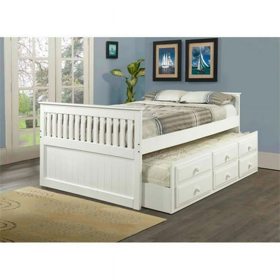 Pivot Direct PD-103W-F Full Size Mission Captains Trundle Bed & Slat Kits Mattress Ready - White