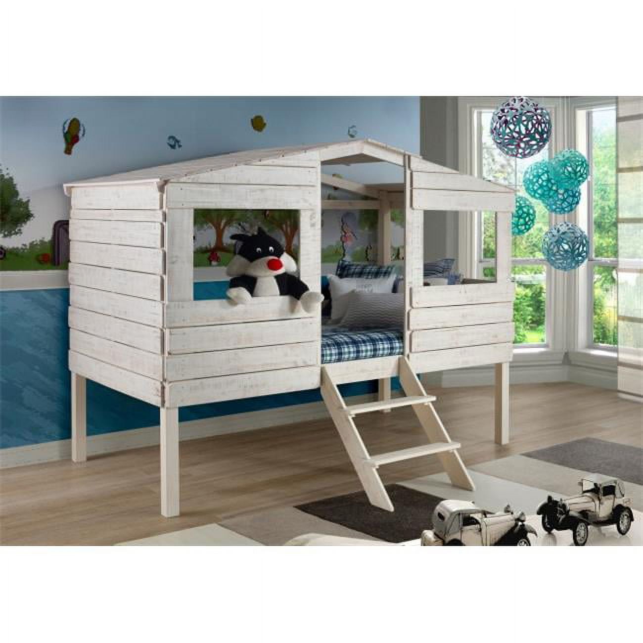 Rustic Sand Twin Pine Loft Bed with Storage Drawers