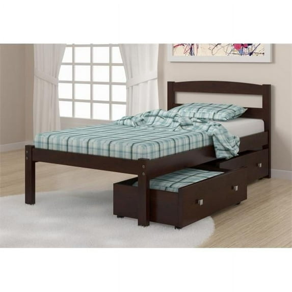 Pivot Direct PD-575TCP-505CP Twin Size Econo Bed with Dual Under Bed Drawers in Dark Cappuccino
