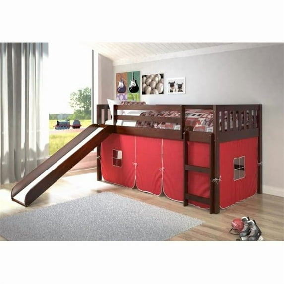 Pivot Direct PD-715TCP-R Twin Size Mission Red Tent Loft with Slide in Dark Cappuccino