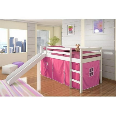 Pivot Direct PD-750TW-P Twin Size Tent Loft with Slide & Slat-Kits Mattress Ready - White & Pink