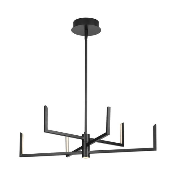 Pivot LED Collection Six-Light Textured Black Modern Style Chandelier with Downlight