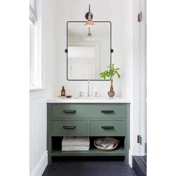 Pivot Mirror Matt Black Tilt Vanity Mirror Large Black Metal Framed Rectangle Tilting Beveled Vanity Mirrors for Wall, Vertical Hanging, Overall 34.14 x 40 inches (Mirrror 30 x 40 inches)