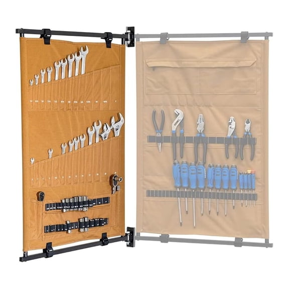 Pivot Panel Tool Storage, Swivel Workshop Organizer for Wrenches, Screwdrivers, & Sockets, Metric & Labeled Slots (Harvest Tan)