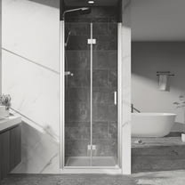 Pivot Shower Doors, 32" W x 72" H Frameless Bi-fold Swing Shower Door,1/4" (6mm) Clear Tempered Glass, Chrome, Reversible Installation