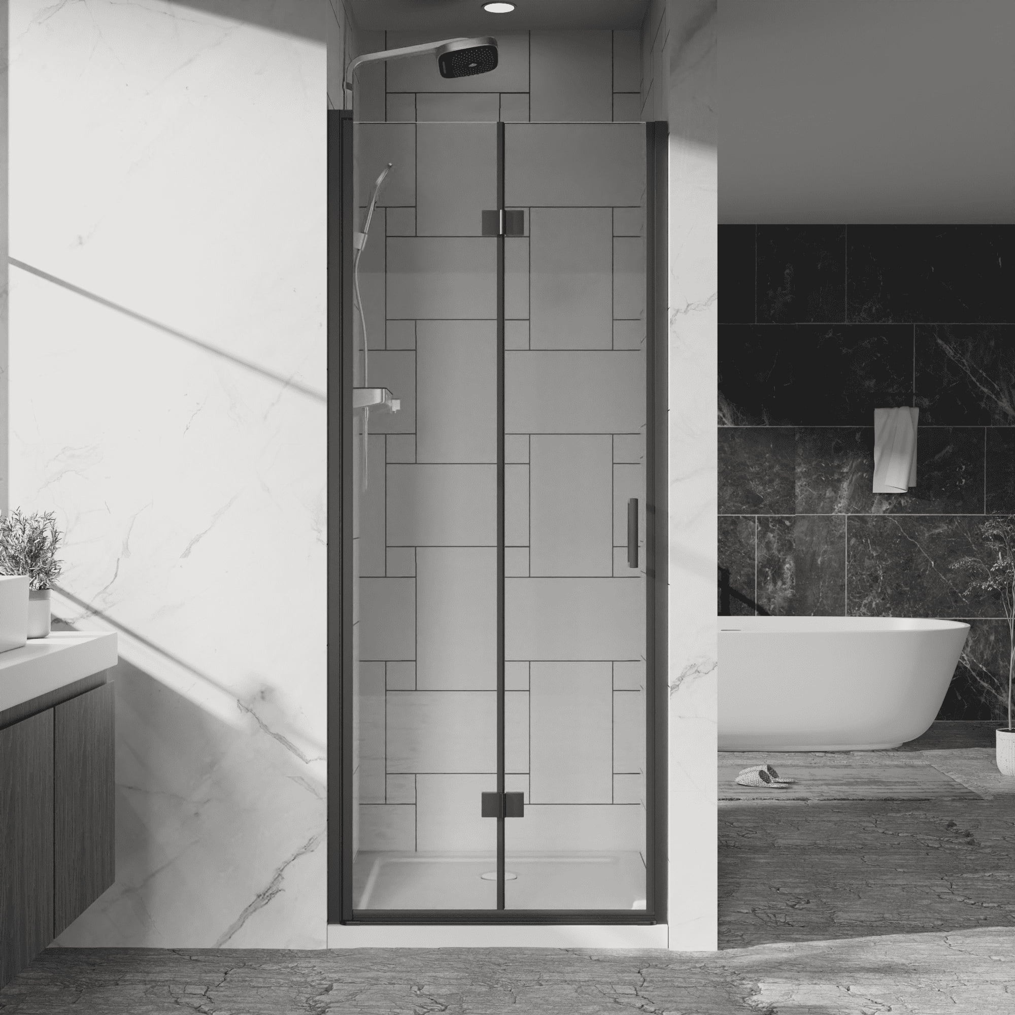 34" W X 58.25" H Tub Shower Door, Fraeless Bathtub Glass Shower Door