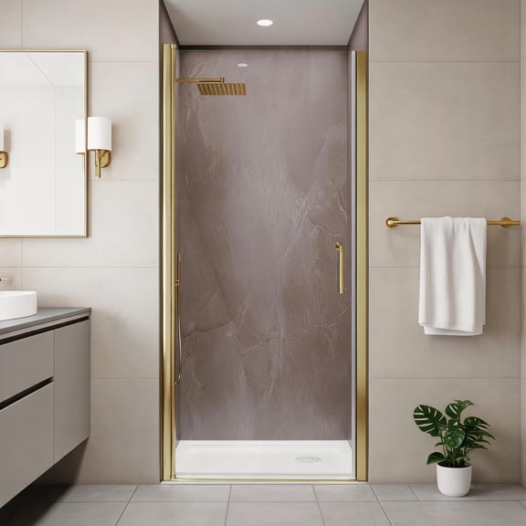 Pivot Swing Shower Door Compact 1/4 Inch Clear Glass Gold Finish 34 W x 72 H
