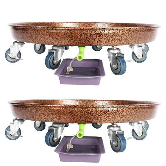 Piweml 2Pcs 20" Metal Plant Caddy with Wheels, Heavy Duty Planter Pot Mover with Drainage Device, Large Rolling Planter Caddy Indoor Outdoor Flowerpot Tray