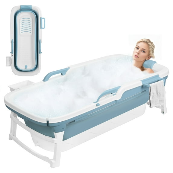 Piweml 51 inch Portable Bathtub, Foldable Soaking Bathtub for Adults Kids, Family Bathroom SPA Tub with Handle Freestanding Bathtub for Hot Bath, Ice Bath, No Lid