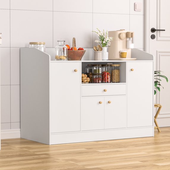Piweml Sideboard Buffet Cabinet with Drawer, Modern Farmhouse Coffee Bar Station Table, Kitchen Storage Cabinet with Doors and Open Shelf Multipurpose Kitchen Sideboard for Dining Room, Livingroom