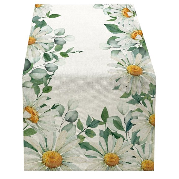 Piwivd Summer Leaves Print Linen Table Cloth Set, Fresh Green Series with Peach Napkins for Dining Table, Dresser Cover, Easter, and Spring Home Decor