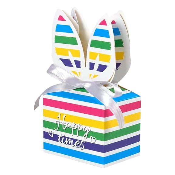 Piwvid 10PCS Easter Treat Boxes Happy Easter Gift Box with Handle Cute Bunny Rabbit Easter Basket Containers Rabbit Shape Candy Cookie Box Holder for School Classroom Party Favor Supplies