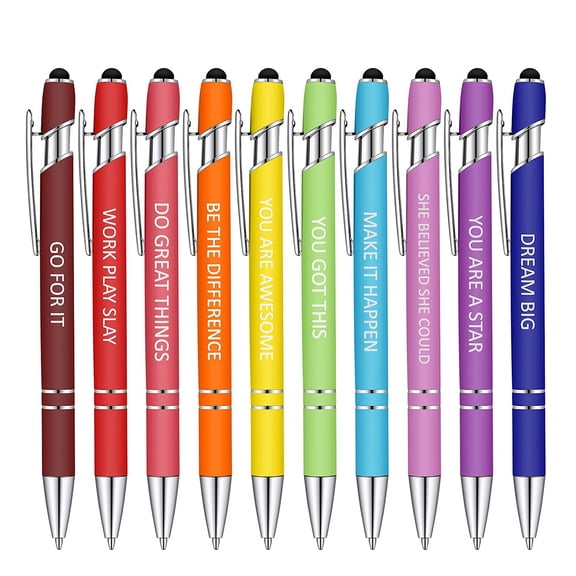 Piwvid 10PCS Inspirational 2-in-1 Ballpoint Pens, 1.0mm Black Ink Soft Touch Metal Click Pen with Stylus Tip for Screen Touch Daily Office Writing