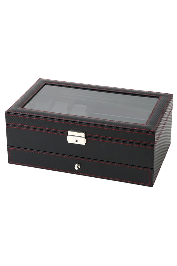 ​​Piwvid 12 Slot Watch Box with Glass Lid PU Leather Watch Case Organizer Featuring Soft Pillow Velvet Interior for Jewelry Storage and Display Watch Holder Collection​​