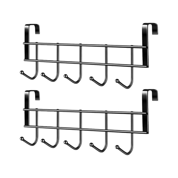 Piwvid 2 Pack Over The Cabinet Hook, Kitchen Cabinet Rack Hook Space Saving Storage Hanger, 5 Hooks Metal Heavy Duty Shower Door Back Hanging for Cutlery, Coats, Hats, Towels