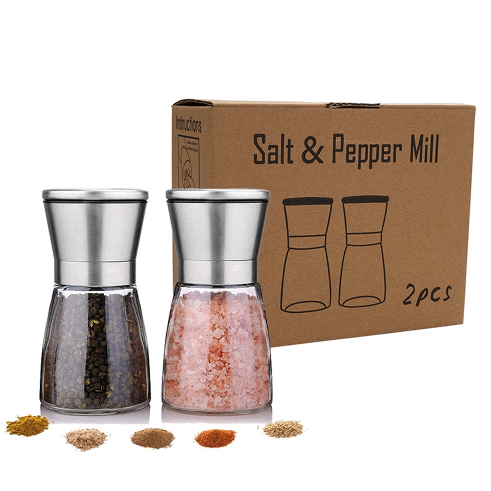 Piwvid 2 Pack Pepper and Salt Grinder Set, Stainless Steel Adjustable Coarseness Mill, Refillable Manual Grinder for Black Peppercorns, Easy to Clean, Kitchen Tool