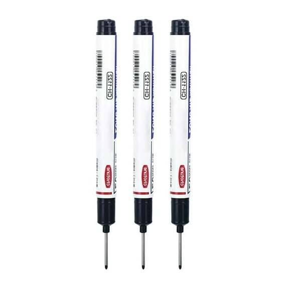 Piwvid 3 Pack Long Head Deep Hole Markers, 5 Colors Woodworking Ink Markers, 2Ml Permanent Markers for Bathroom Carpentry and Construction Site Marking