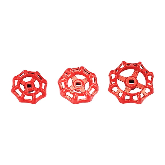 Piwvid 3Pcs Red Globe Valve Handles, Round & Square Hole Shut-Off Handwheels, Replacement Water Tap Knobs for PPR Pipe & Plumbing Fittings