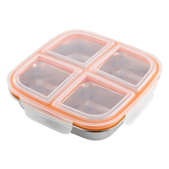 Piwvid 4-Compartment Stainless Steel Snack Containers, Airtight Lids, Reusable Metal Meal Prep Lunch Boxes, Dishwasher Safe Divided Plates for Adults