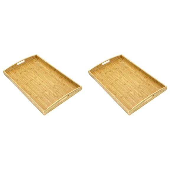 Piwvid Bamboo Food Serving Tray with Handles, Breakfast Bed Tray for Tea,Snack,Dinner, Home Decorative Storage Food, Platter, Ottoman for Kitchen Counter, Bathroom, Restaurant