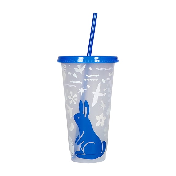 Piwvid Color Changing Cups, Easter Bunny 24 Oz Plastic Tumblers, Reusable Iced Coffee & Smoothie Cups with Lids and Straws for Easter Day Parties and Travel