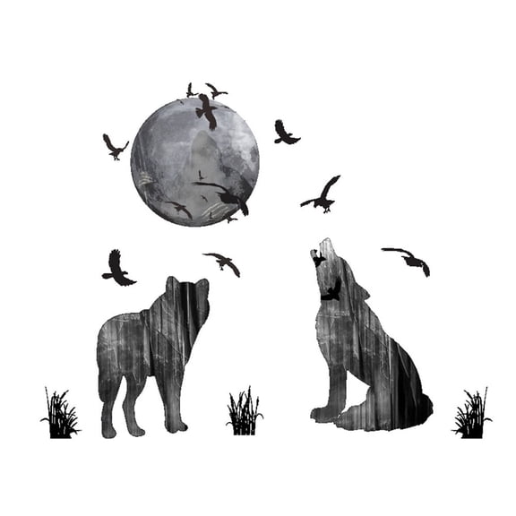 Piwvid Cool Starry Night Wolf Removable Wall Decal Sticker for Living Room Sofa and TV Background, Gift for Men and Boys Room Decor