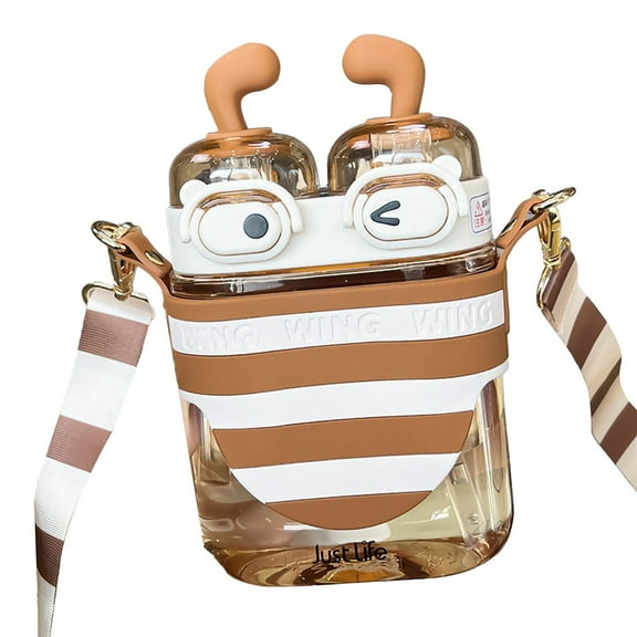 Piwvid Cute Portable with High Beauty Creative Double Drinking Cups Reusable Straw Cup with Large Capacity Girls' Cups for Children and Students to Go to School