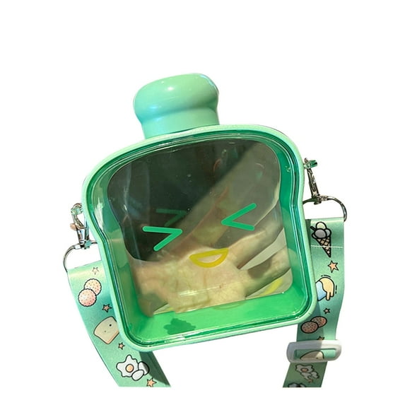 Piwvid Cute Water Bottle for Kids: Kawaii Water Bottle for Girls, Funny Bear Water Bottles with Straw and Strap, Dual Compartments Leak-proof Plastic Drinking Cup for School Sport Travel