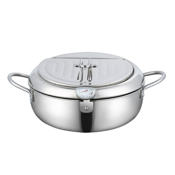 Piwvid Deep Fryer Pot, Janpanese Style Tempura Frying Pot with Lid, 304 Stainless Steel with Temperature Control and Oil Drip Drainer Rack, for Kitchen French Fries, Chicken etc
