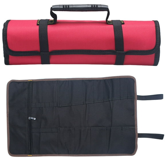 Piwvid Heavy Duty Canvas Tool Roll Up Pouch, Foldable Multi Purpose Organizer with Zipper & Hanging Loop, Portable Storage Bag for Electrician & Repair Tools