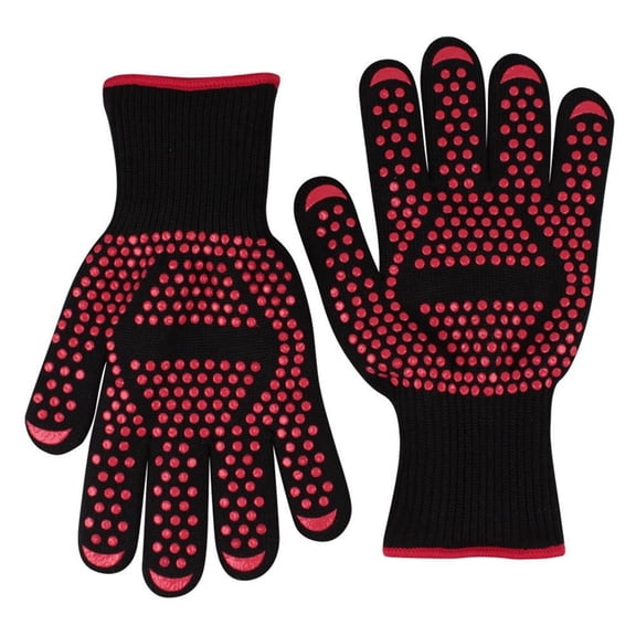 Piwvid High Temperature Grill and Oven Gloves, 800 Degree Fire Resistant Heat Insulation Mitts for BBQ, Cooking, Baking and Kitchen Handling, Comfortable Non Slip Protection