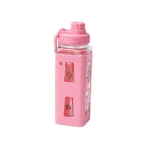 Piwvid Kawaii Water Bottle for Girls Cute Kids Water Bottles with Straw Square Drinking Bottle, Portable Leakproof Water Jug for School Outdoor Traveling