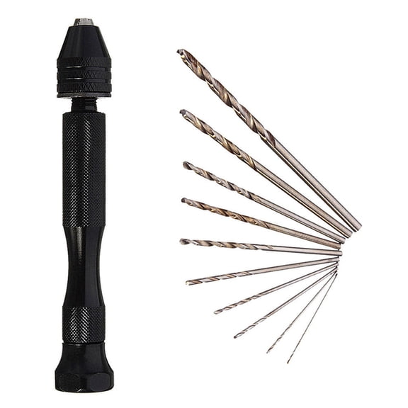 Piwvid Manual Hand Twist Drill Set with 10pcs Twist Bits, Keyless Chuck Portable Drilling Kit, Compact Woodworking Tool for DIY Craft & Office Stationery