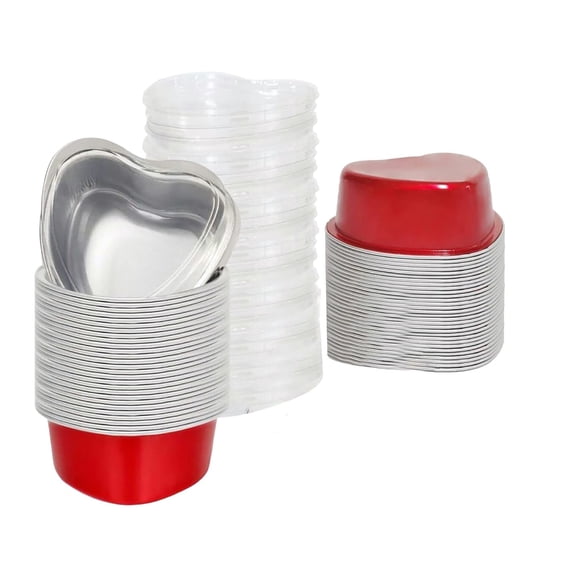 Piwvid Mini Aluminum Foil Cupcake Cups (50 Packs) Heart Shaped Cake Pans - Disposable Mini Cupcake Cup Flan Baking Cups for Valentine Mother's Day Wedding Birthday