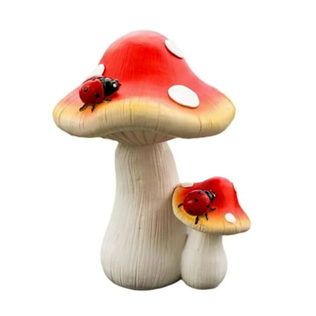 ​​Piwvid​​ Simulation Mushroom Statues, Fairy Garden Figurines, Resin Sculpture Set of 2 for Outdoor Patio, Yard Courtyard Garden Theme Decor