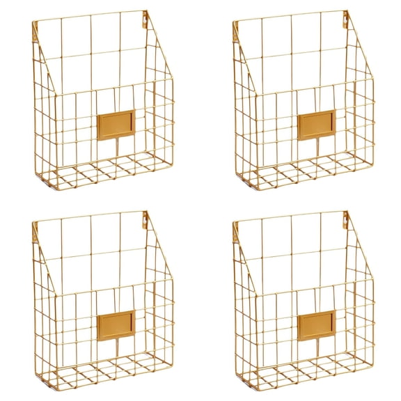 Piwvid Wall Mounted Magazine File Rack Organizer for Entryway Mail Office Kitchen Bathroom Home Basket Bin Decor Metal Wire Shelves Storage for A4 Documents Tablest Dms Comic Books Recipes