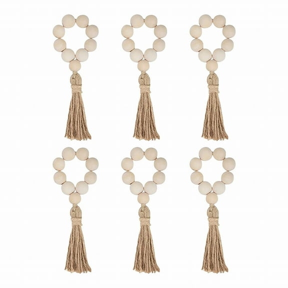 Piwvid Wood Beads Napkin Rings Natural Wooden Holders with Tassels Elastic Wooden Napkin Buckles for Home Table Decoration Christmas Farmhouse Wedding Party 4PCS