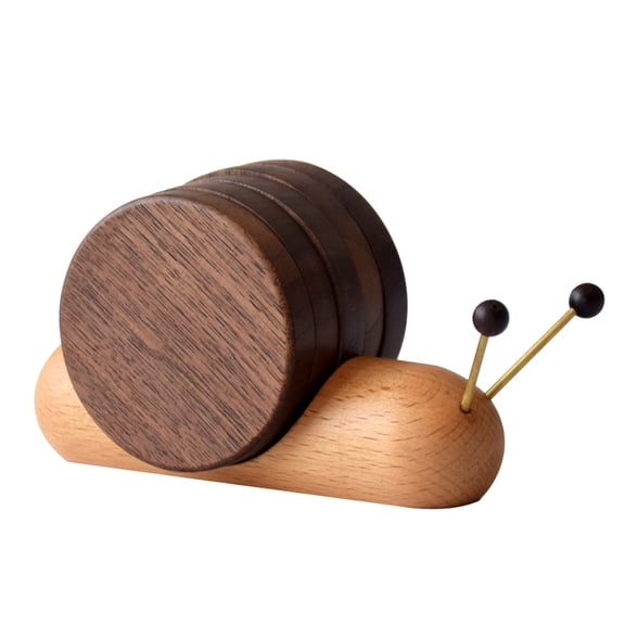 Piwvid Wooden Coasters for Drinks, Funny Coasters 5PCS Cute Snail Natural Small Wood Coasters Set with Holder Bar Coasters Decorative for Coffee Table Desk Home Decor Housewarming Gifts