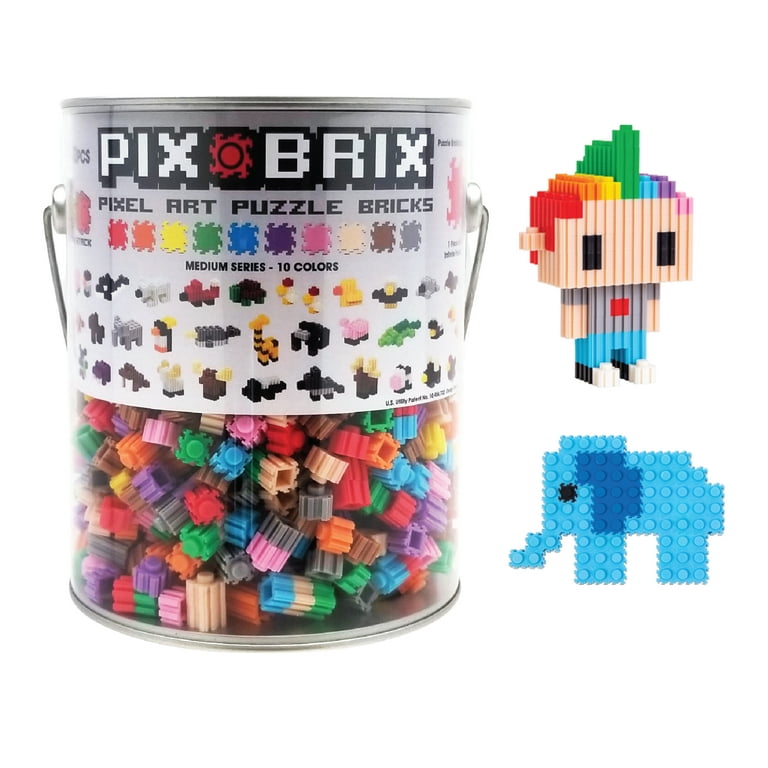 Pix Brix Pixel Art Puzzle Bricks Paint Can, 1,500 Piece Pixel Art Kit with  10 Colors, Medium Palette - Patented Interlocking Building Bricks, Create