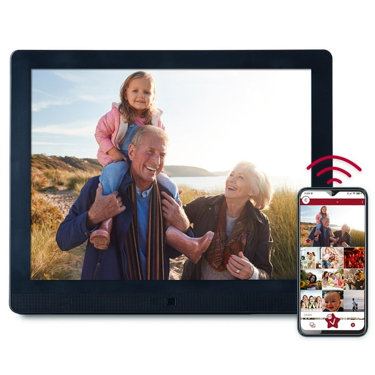 Pix Star 15 inch WiFi Digital Picture Frame Share Videos and Photos Instantly by Email or App Motion Sensor IPS Display Effortless One Minute