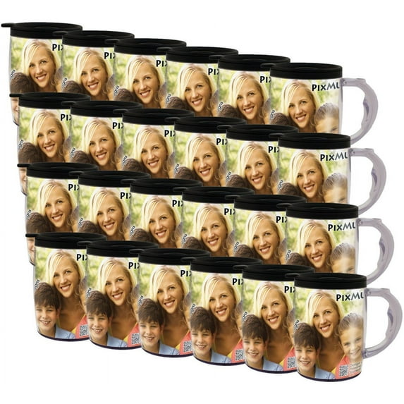 PixMug with Handle – 15 oz Photo Mug with Spill Proof Top – The Mug That’s a Picture Frame - DIY - Insert Your Own photos or Create and Print Inserts Online – 24 Pack