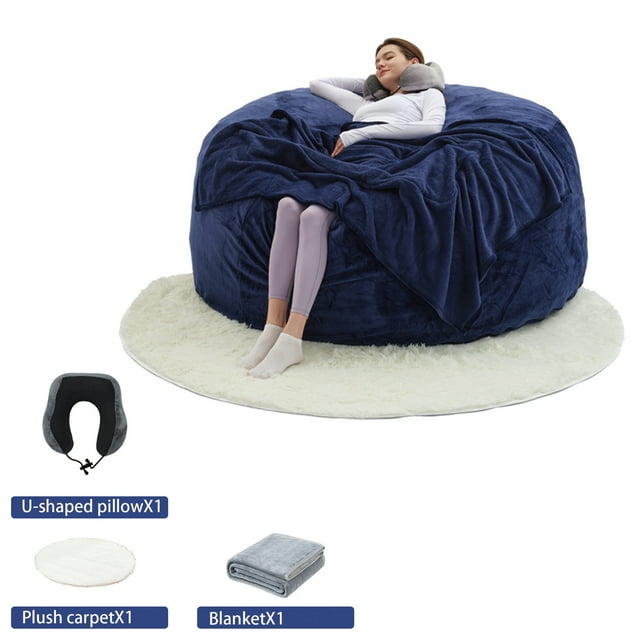 Pixafog Bean Bag Chair for Adults with Filling,Removable Washable Flannel Cover,U-shape Pillow,Blanket & Carpet,6ft