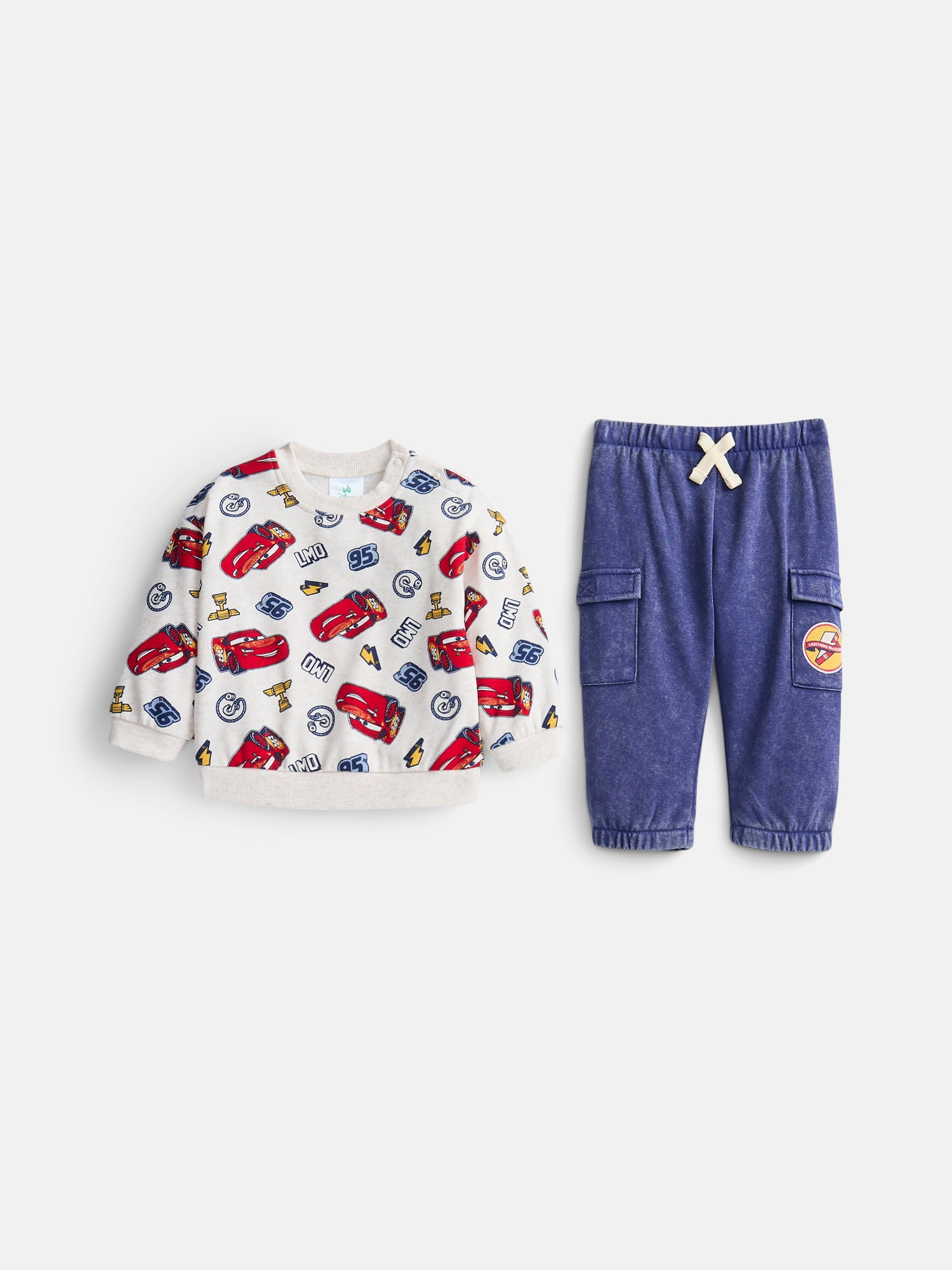 Pixar Cars Baby Boys' Crewneck Sweatshirt and Cargo Joggers Set, 2-Piece, Sizes 0/3M-24M