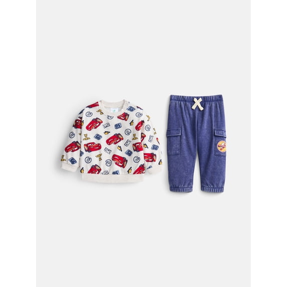 Pixar Cars Baby Boys' Crewneck Sweatshirt and Cargo Joggers Set, 2-Piece, Sizes 0/3M-24M