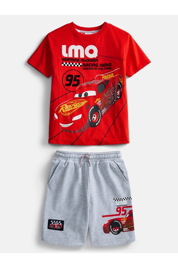 Disney Pixar Cars Lightning McQueen Boys Graphic Tee and Short Set, 2 Piece, Sizes 4-16