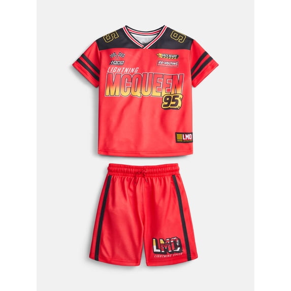 Pixar Cars Boys Short Sleeve Graphic Football Jersey with Matching Short, Sizes 4-16