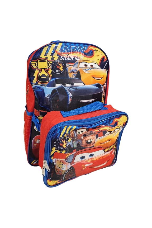 Pixar Cars Lighting McQueen Full Size 16 Inch Backpack with Detachable Lunch Box