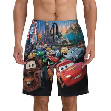 Pixar Cars Mens Swim Trunks Quick Dry Board Shorts with Mesh Lining, Hawaii Beach Shorts Swimwear Bathing Suits